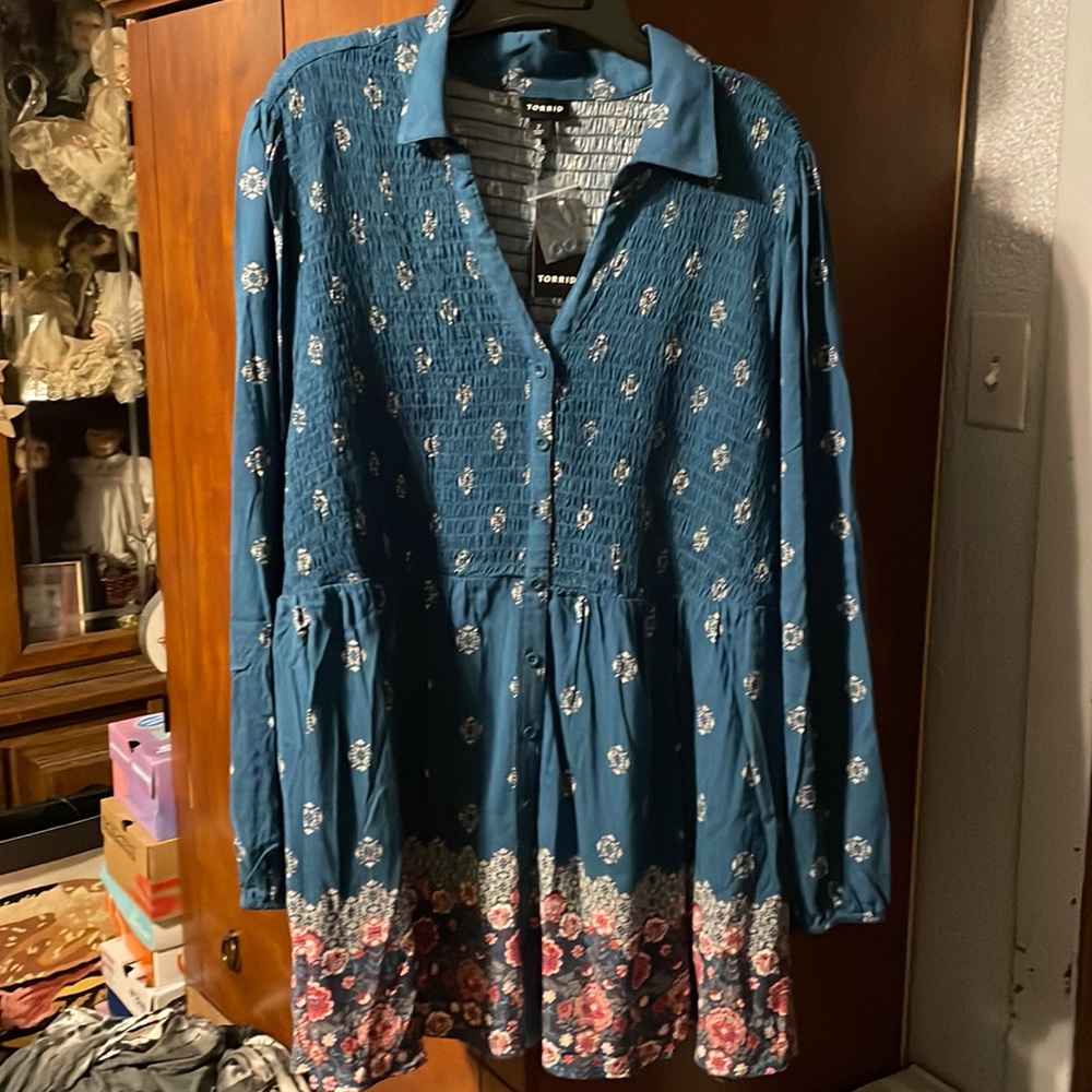 Torrid blue medlin l/s tunic shirt
